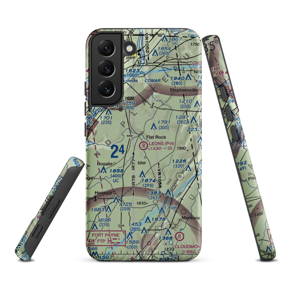 Leon's Landing Airport (4AL7) VFR Sectional Samsung Phone Case Samsung Galaxy S22 Plus model shown