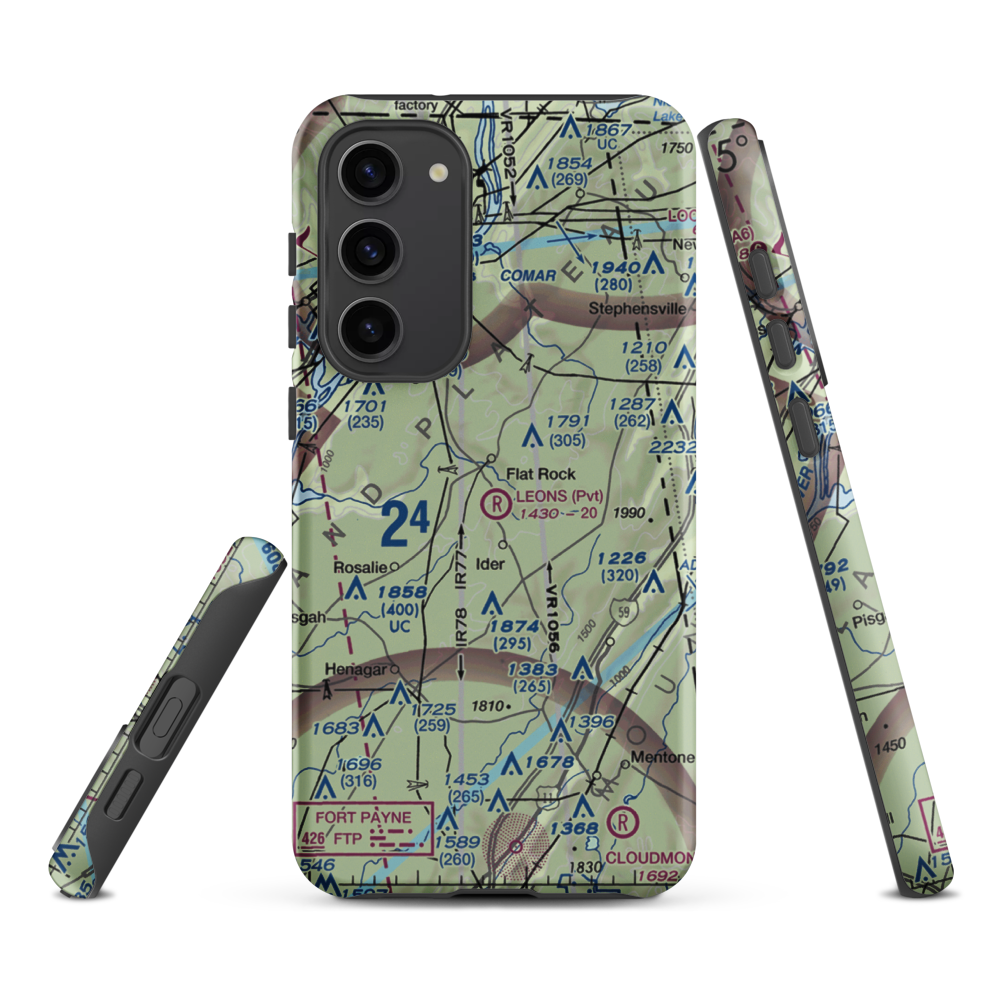 Leon's Landing Airport (4AL7) VFR Sectional Samsung Phone Case Samsung Galaxy S23 Plus model shown