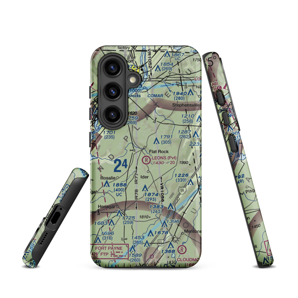 Leon's Landing Airport (4AL7) VFR Sectional Samsung Phone Case Samsung Galaxy S24 model shown