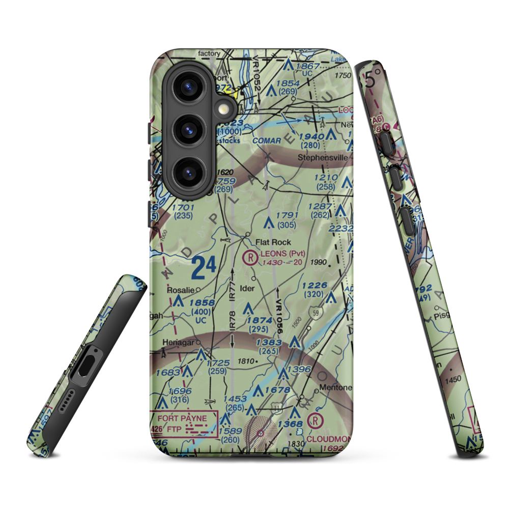 Leon's Landing Airport (4AL7) VFR Sectional Samsung Phone Case Samsung Galaxy S24 Plus model shown