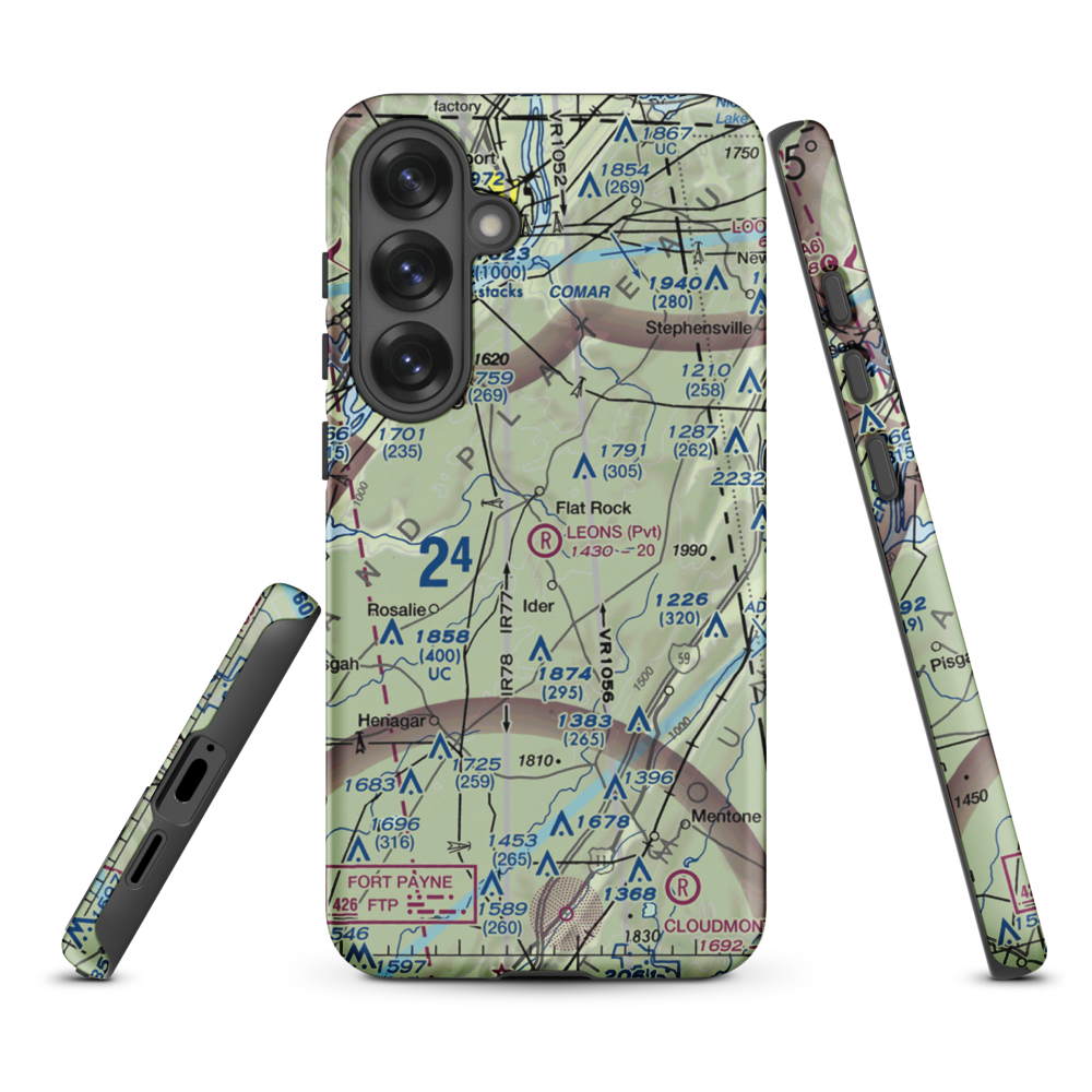 Leon's Landing Airport (4AL7) VFR Sectional Samsung Phone Case Samsung Galaxy S25 Plus model shown