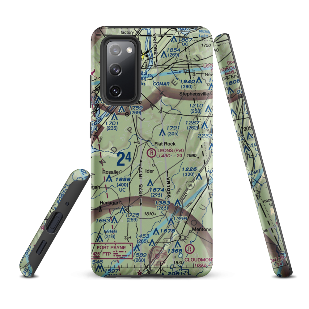 Leon's Landing Airport (4AL7) VFR Sectional Samsung Phone Case Samsung Galaxy S20 FE model shown