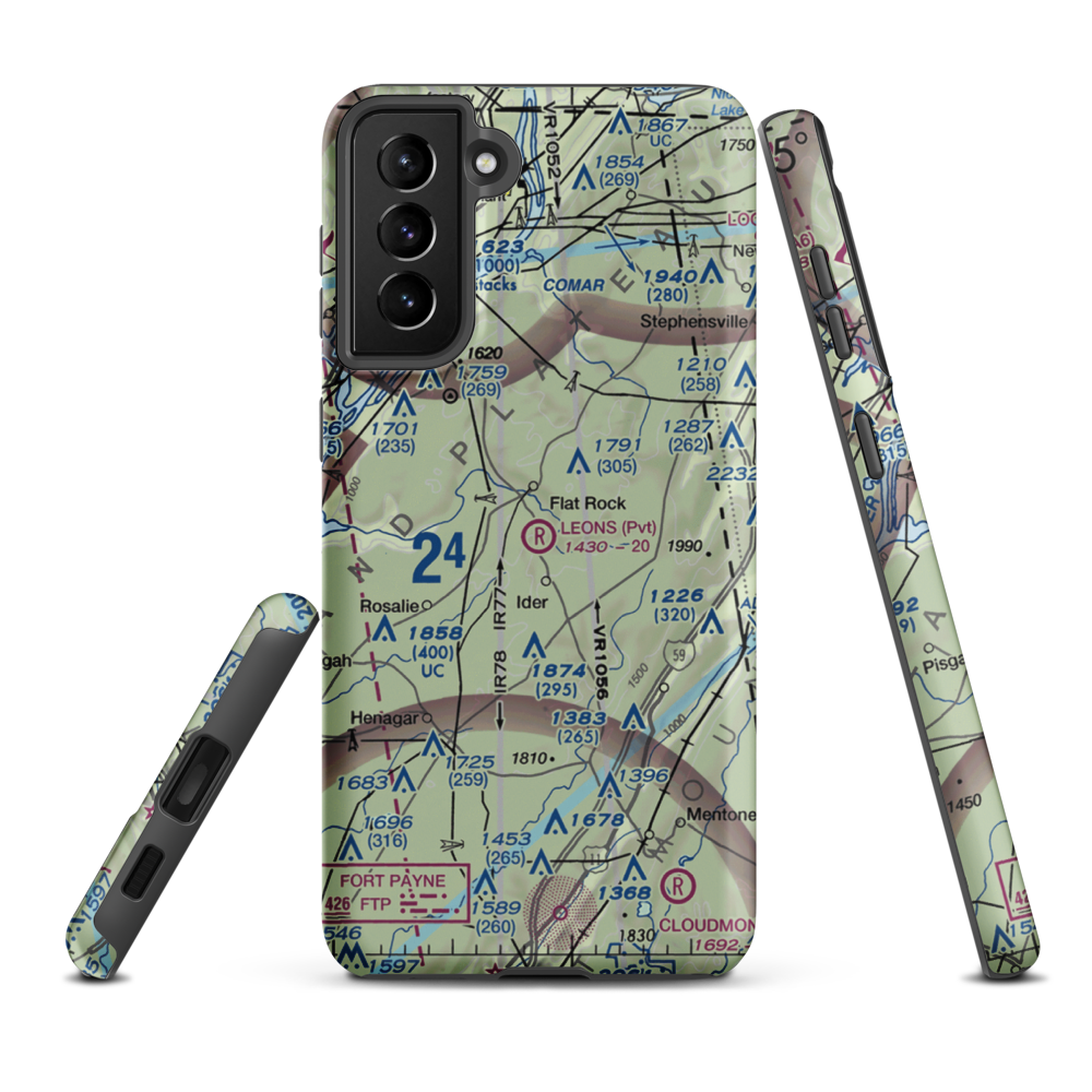 Leon's Landing Airport (4AL7) VFR Sectional Samsung Phone Case Samsung Galaxy S21 Plus model shown