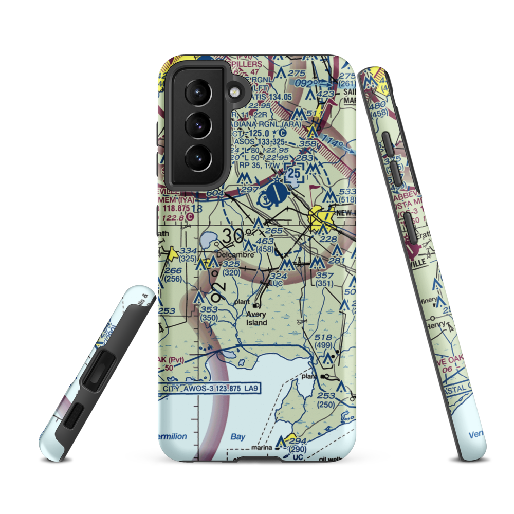 Leonards Airfield & Indust Park Airport (63LA) VFR Sectional Samsung Phone Case Samsung Galaxy S21 FE model shown