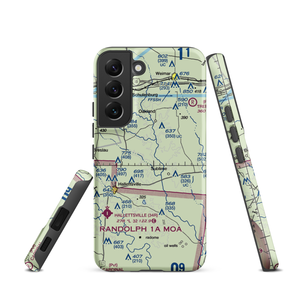 Lesikar Ranch Airport (1T9) VFR Sectional Samsung Phone Case Samsung Galaxy S22 model shown