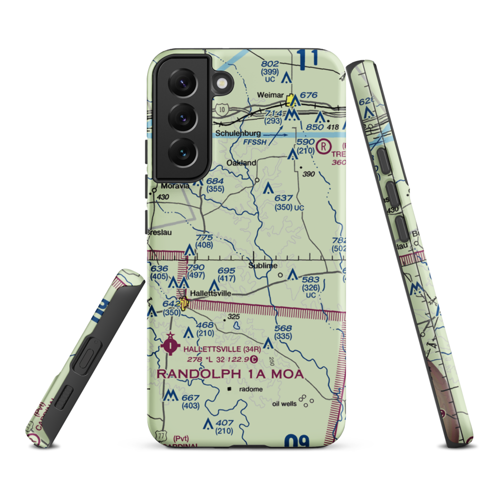 Lesikar Ranch Airport (1T9) VFR Sectional Samsung Phone Case Samsung Galaxy S22 Plus model shown