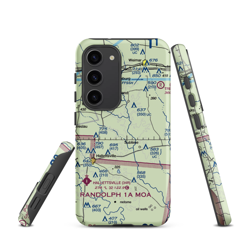 Lesikar Ranch Airport (1T9) VFR Sectional Samsung Phone Case Samsung Galaxy S23 model shown