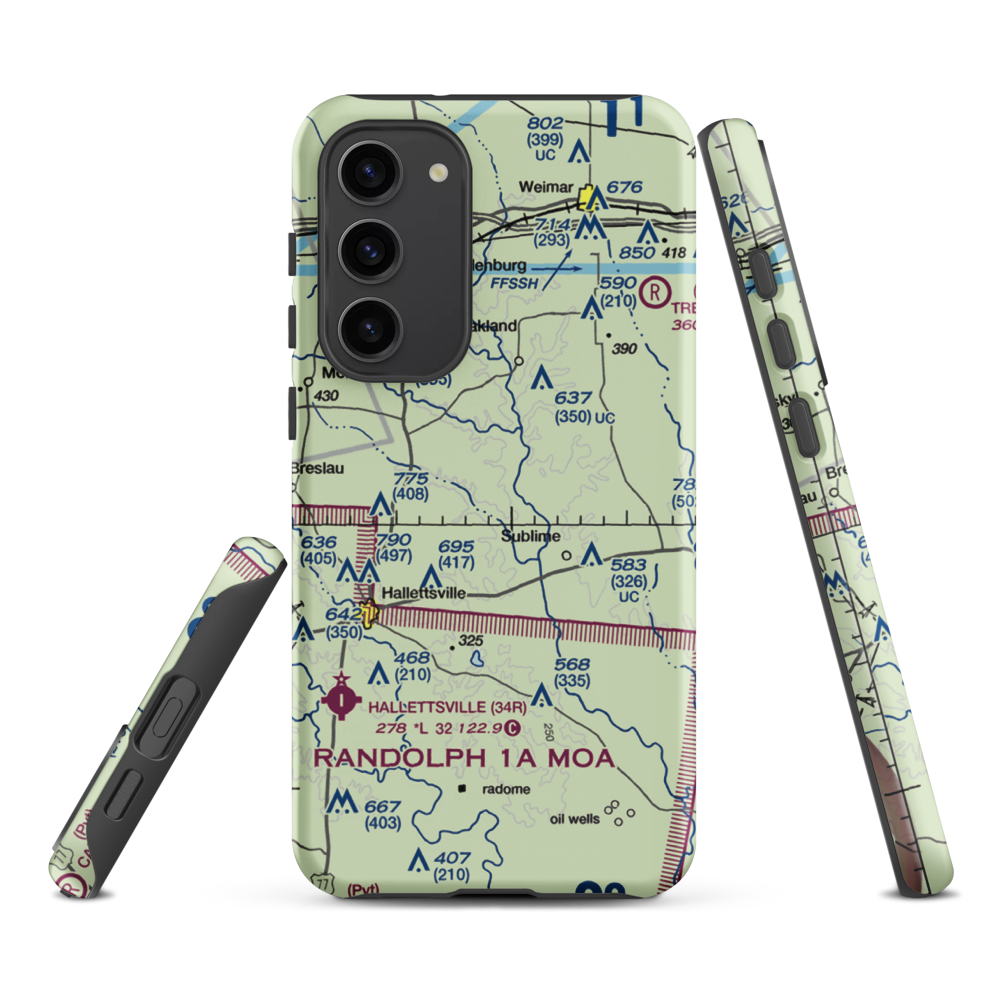 Lesikar Ranch Airport (1T9) VFR Sectional Samsung Phone Case Samsung Galaxy S23 Plus model shown