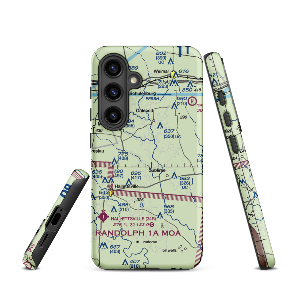 Lesikar Ranch Airport (1T9) VFR Sectional Samsung Phone Case Samsung Galaxy S24 model shown