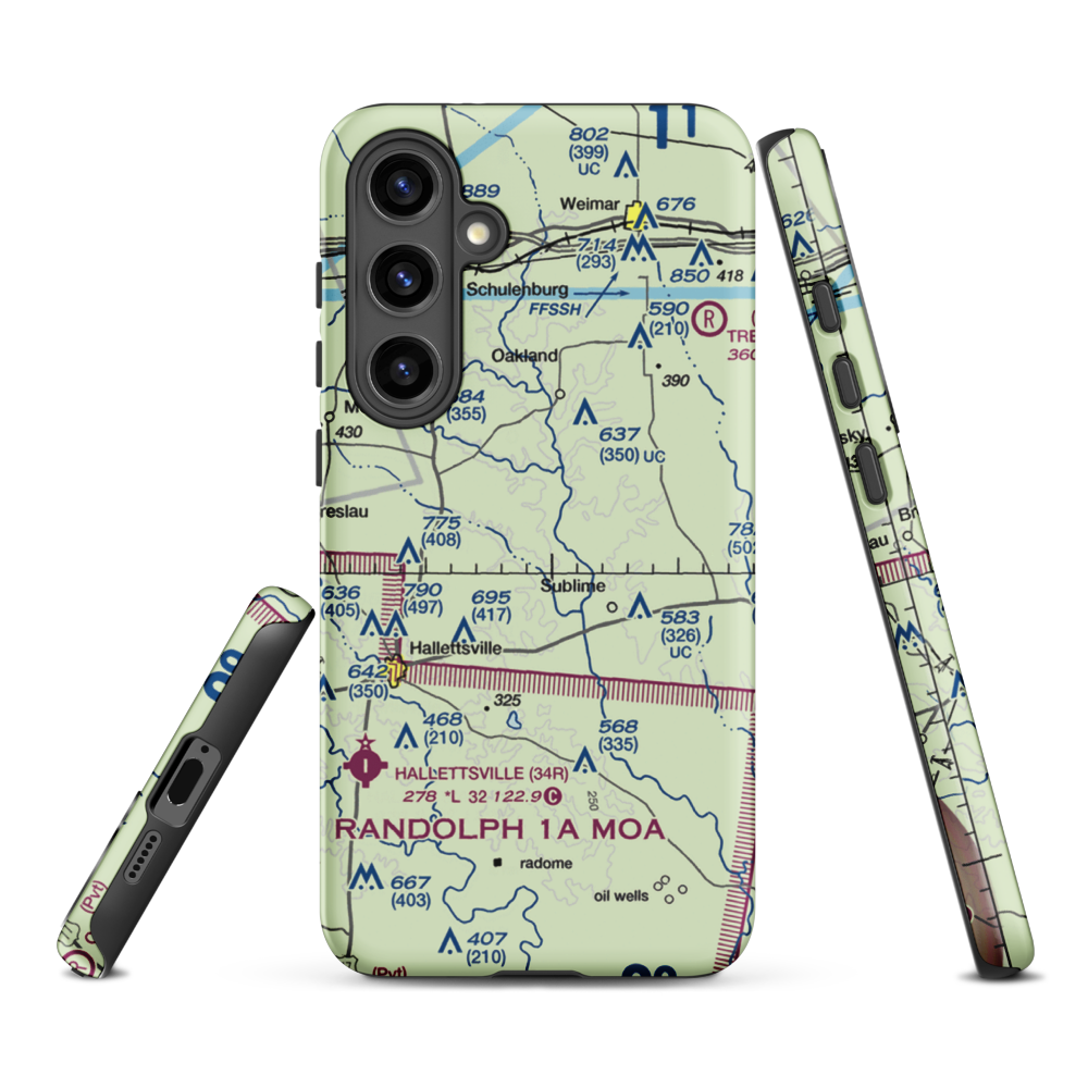 Lesikar Ranch Airport (1T9) VFR Sectional Samsung Phone Case Samsung Galaxy S24 Plus model shown