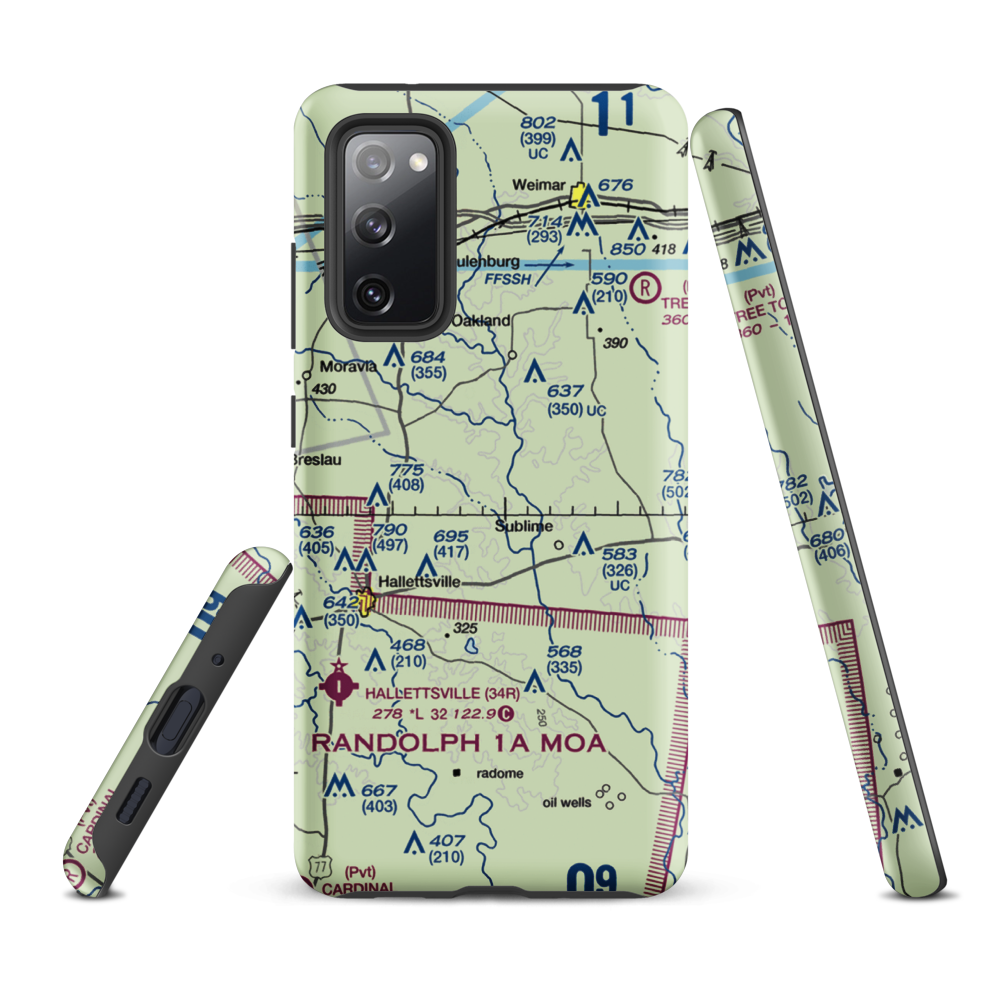 Lesikar Ranch Airport (1T9) VFR Sectional Samsung Phone Case Samsung Galaxy S20 FE model shown