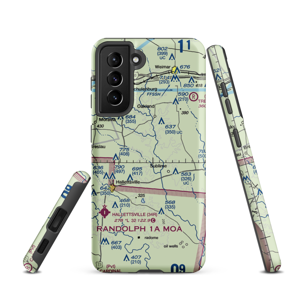 Lesikar Ranch Airport (1T9) VFR Sectional Samsung Phone Case Samsung Galaxy S21 model shown