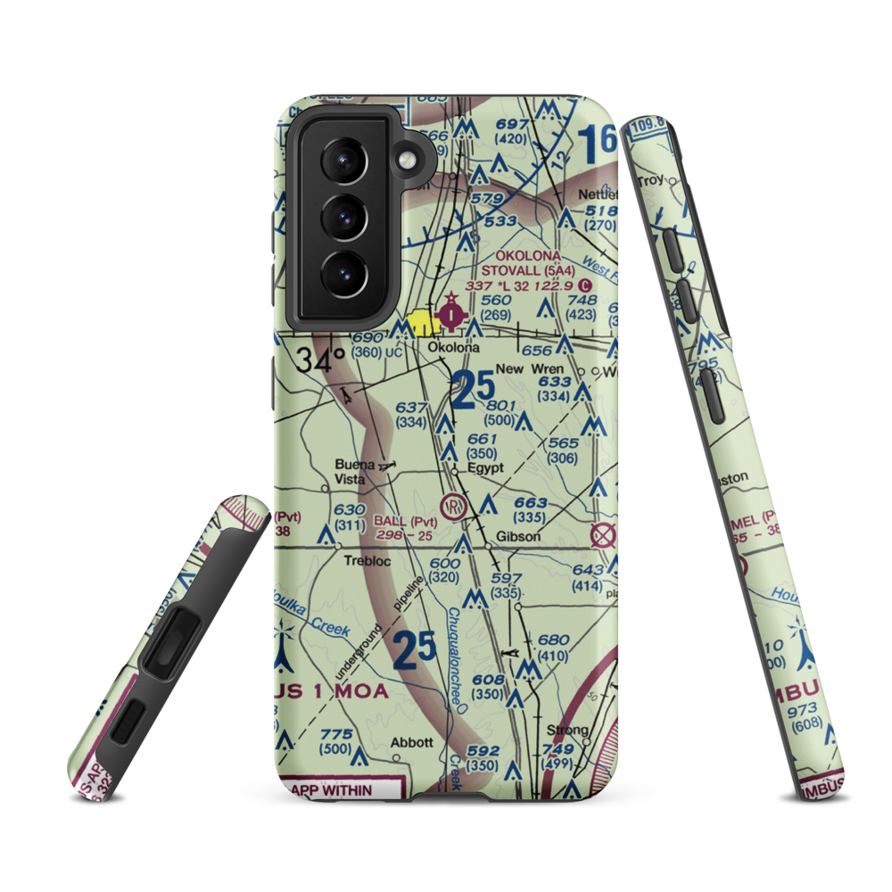 Leuth Flying Service Airport (MS52) VFR Sectional Samsung Phone Case Samsung Galaxy S21 FE model shown