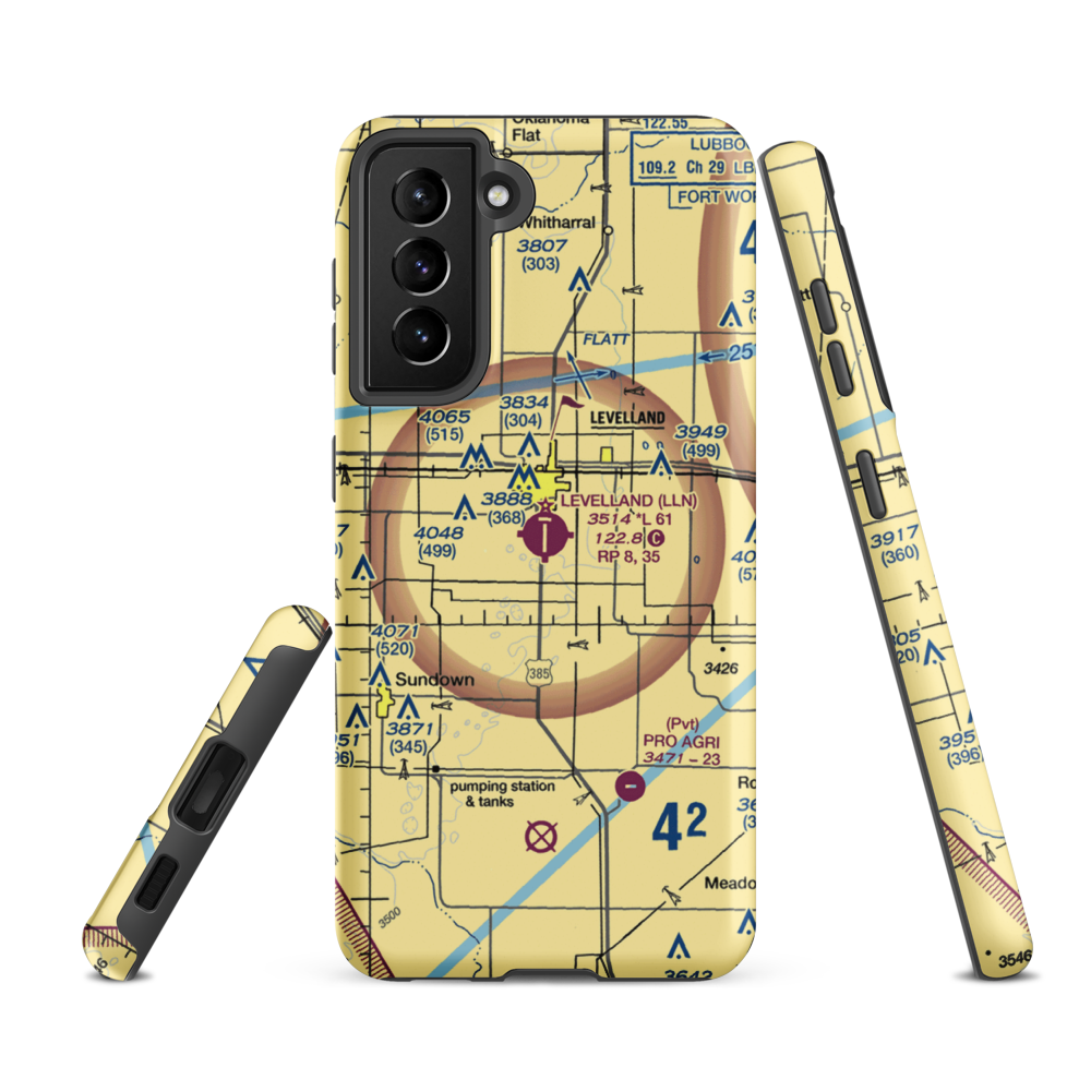 Levelland Municipal Airport (LLN) VFR Sectional Samsung Phone Case Samsung Galaxy S21 FE model shown