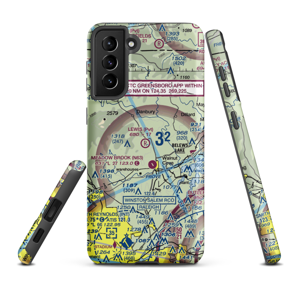 Lewis Airstrip (7NC7) VFR Sectional Samsung Phone Case Samsung Galaxy S21 FE model shown