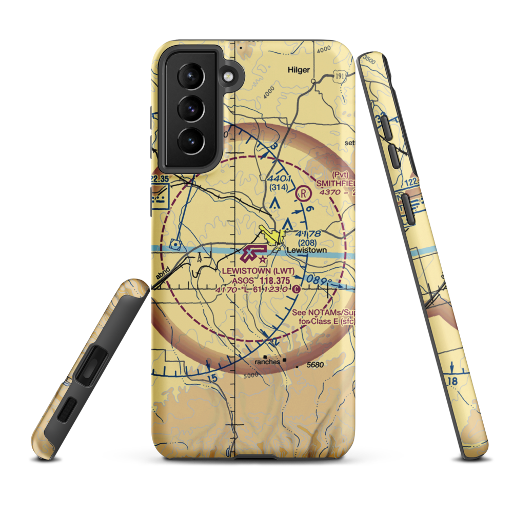 Lewistown Municipal Airport (LWT) VFR Sectional Samsung Phone Case Samsung Galaxy S21 FE model shown