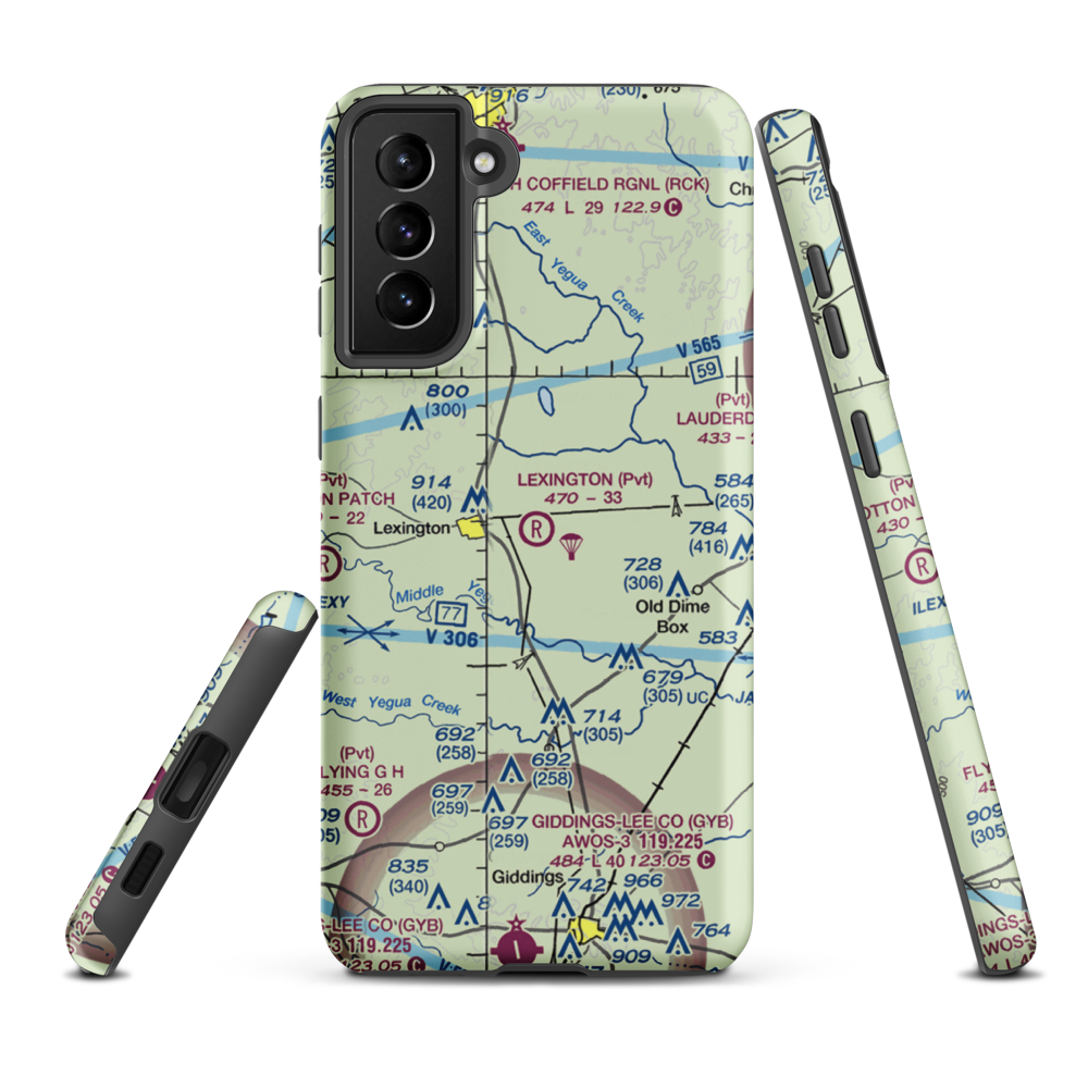 Lexington Airfield (TE75) VFR Sectional Samsung Phone Case Samsung Galaxy S21 FE model shown