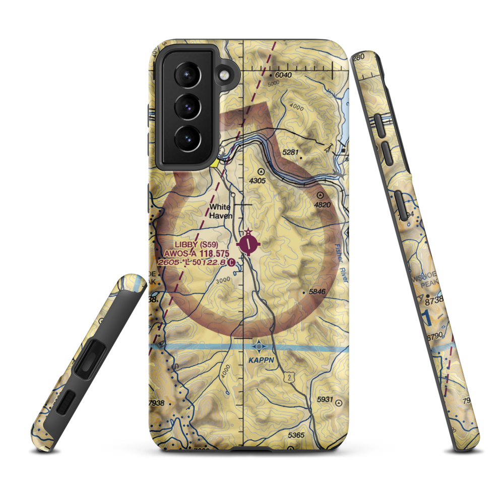 Libby Airport (S59) VFR Sectional Samsung Phone Case Samsung Galaxy S21 Plus model shown