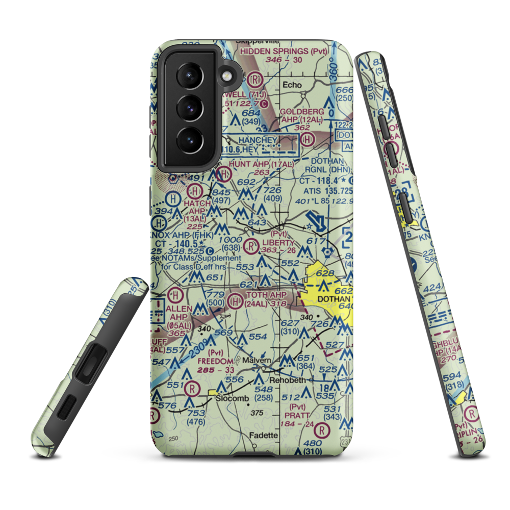 Liberty Field Airport (7AL5) VFR Sectional Samsung Phone Case Samsung Galaxy S21 FE model shown