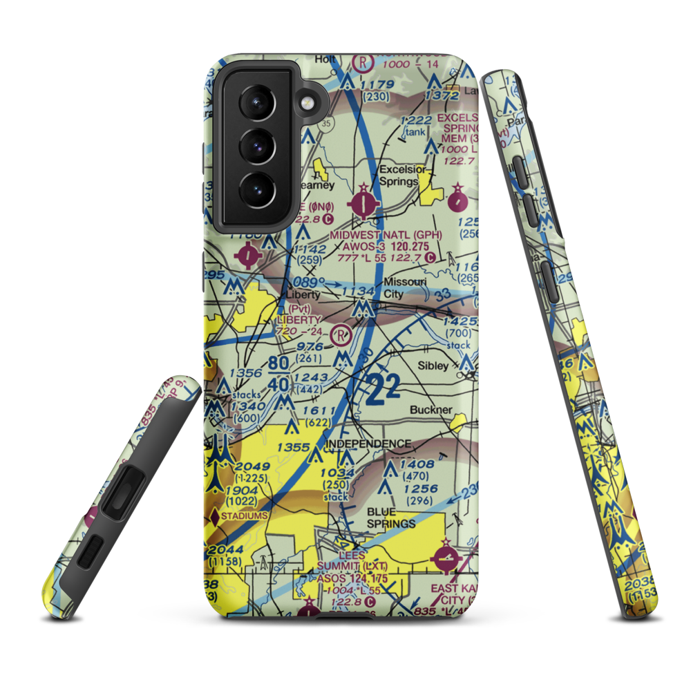 Liberty Landing Airport (4MO4) VFR Sectional Samsung Phone Case Samsung Galaxy S21 FE model shown
