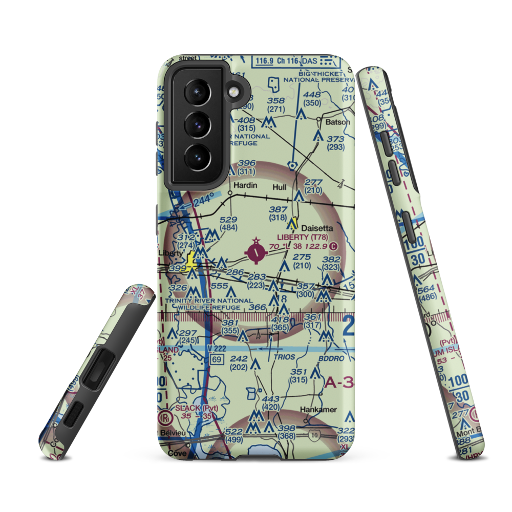 Liberty Municipal Airport (T78) VFR Sectional Samsung Phone Case Samsung Galaxy S21 FE model shown