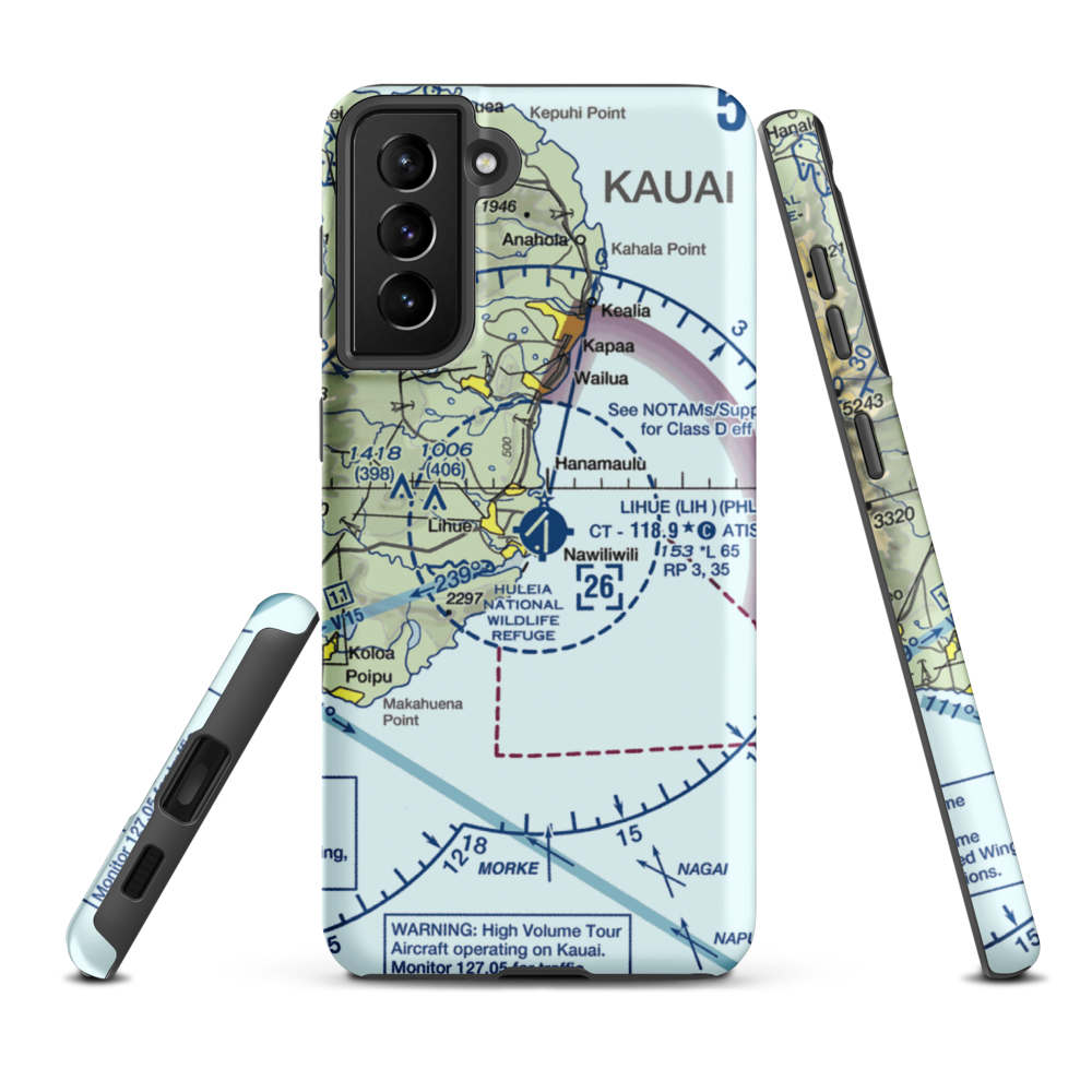 Lihue Airport (LIH) VFR Sectional Samsung Phone Case Samsung Galaxy S21 Plus model shown