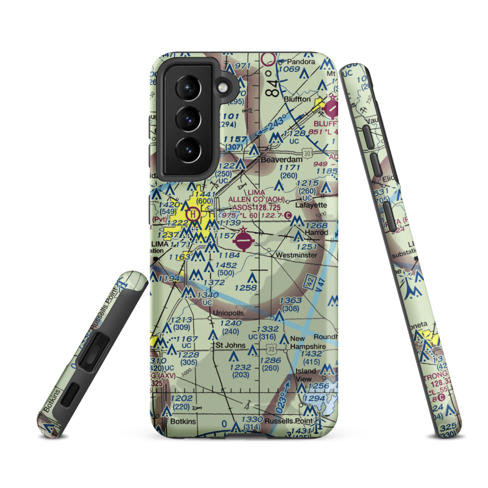 Lima Allen County Airport (AOH) VFR Sectional Samsung Phone Case Samsung Galaxy S21 FE model shown