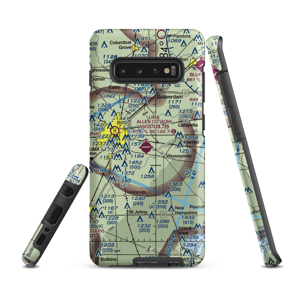Lima Allen County Airport (AOH) VFR Sectional Samsung Phone Case Samsung Galaxy S10 Plus model shown