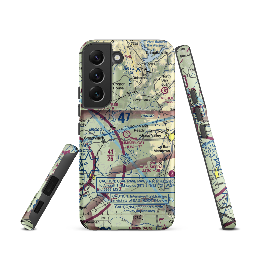 Limberlost Ranch Airport (CA21) VFR Sectional Samsung Phone Case Samsung Galaxy S22 model shown