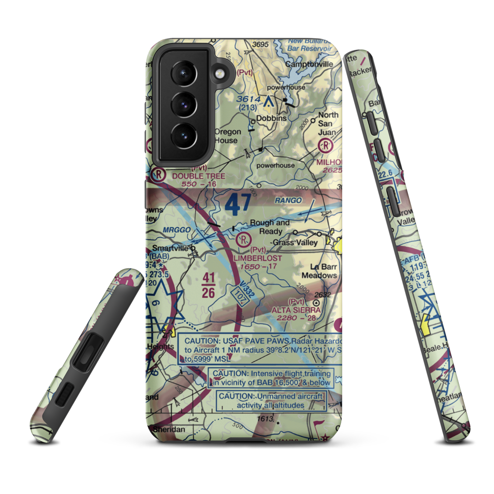 Limberlost Ranch Airport (CA21) VFR Sectional Samsung Phone Case Samsung Galaxy S21 Plus model shown