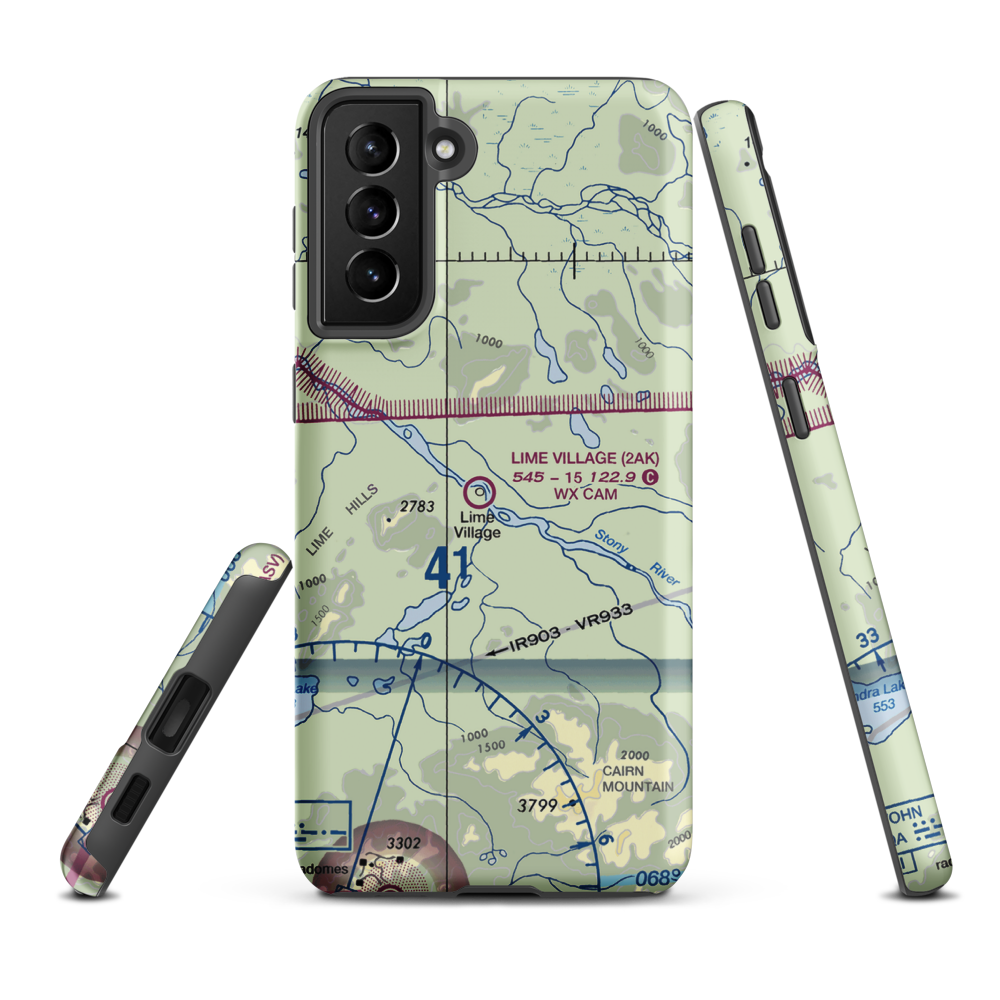 Lime Village Airport (2AK) VFR Sectional Samsung Phone Case Samsung Galaxy S21 FE model shown