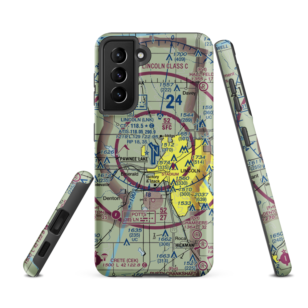 Lincoln Airport (LNK) VFR Sectional Samsung Phone Case Samsung Galaxy S21 FE model shown
