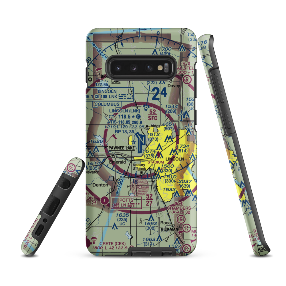 Lincoln Airport (LNK) VFR Sectional Samsung Phone Case Samsung Galaxy S10 Plus model shown