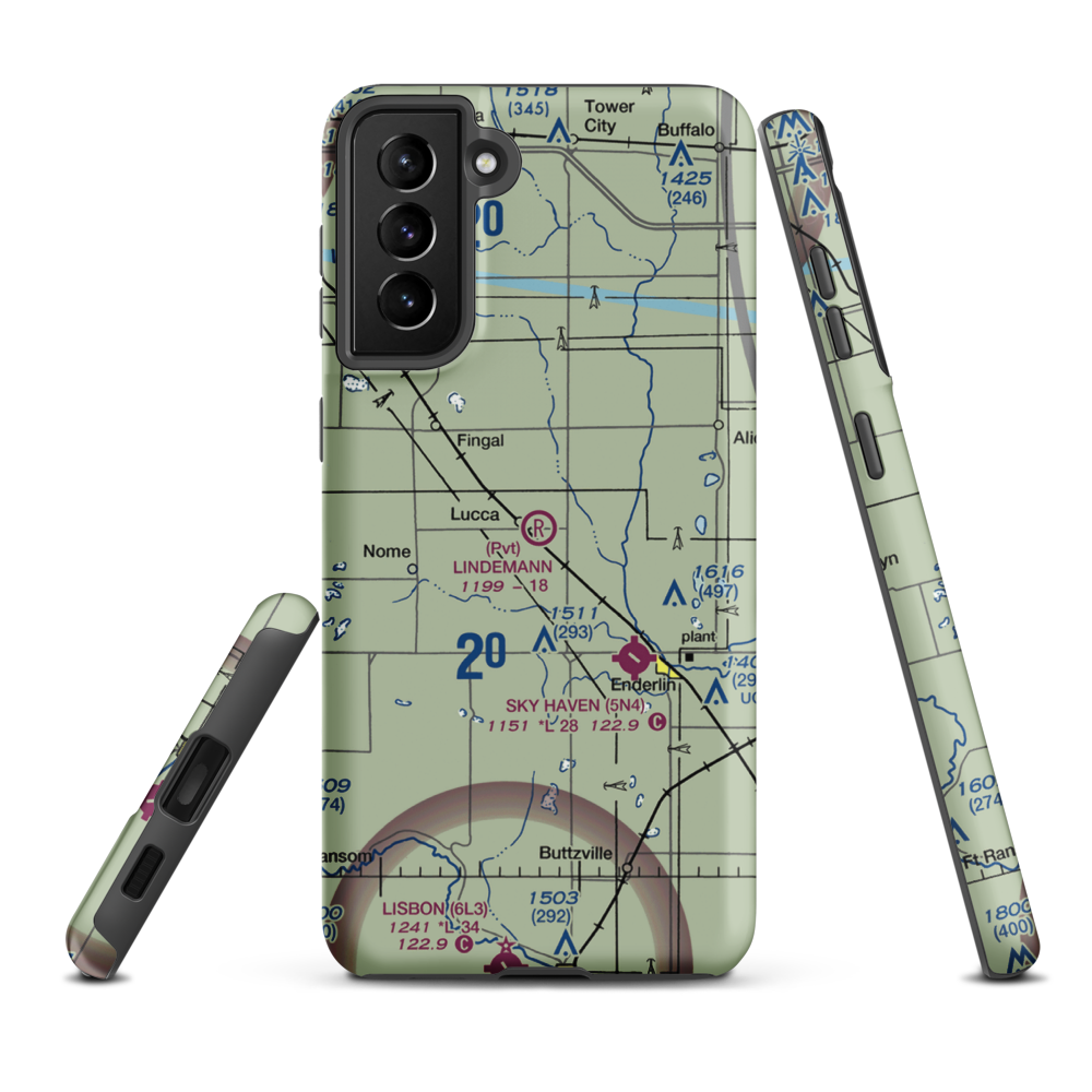 Lindemann Airport (ND35) VFR Sectional Samsung Phone Case Samsung Galaxy S21 Plus model shown