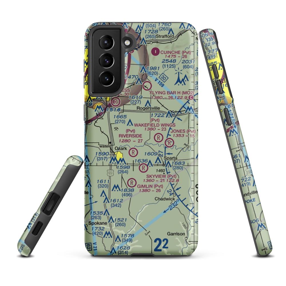 Linden Air Airport (MO66) VFR Sectional Samsung Phone Case Samsung Galaxy S21 Plus model shown