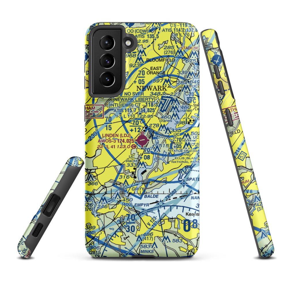 Linden Airport (LDJ) VFR Sectional Samsung Phone Case Samsung Galaxy S21 Plus model shown