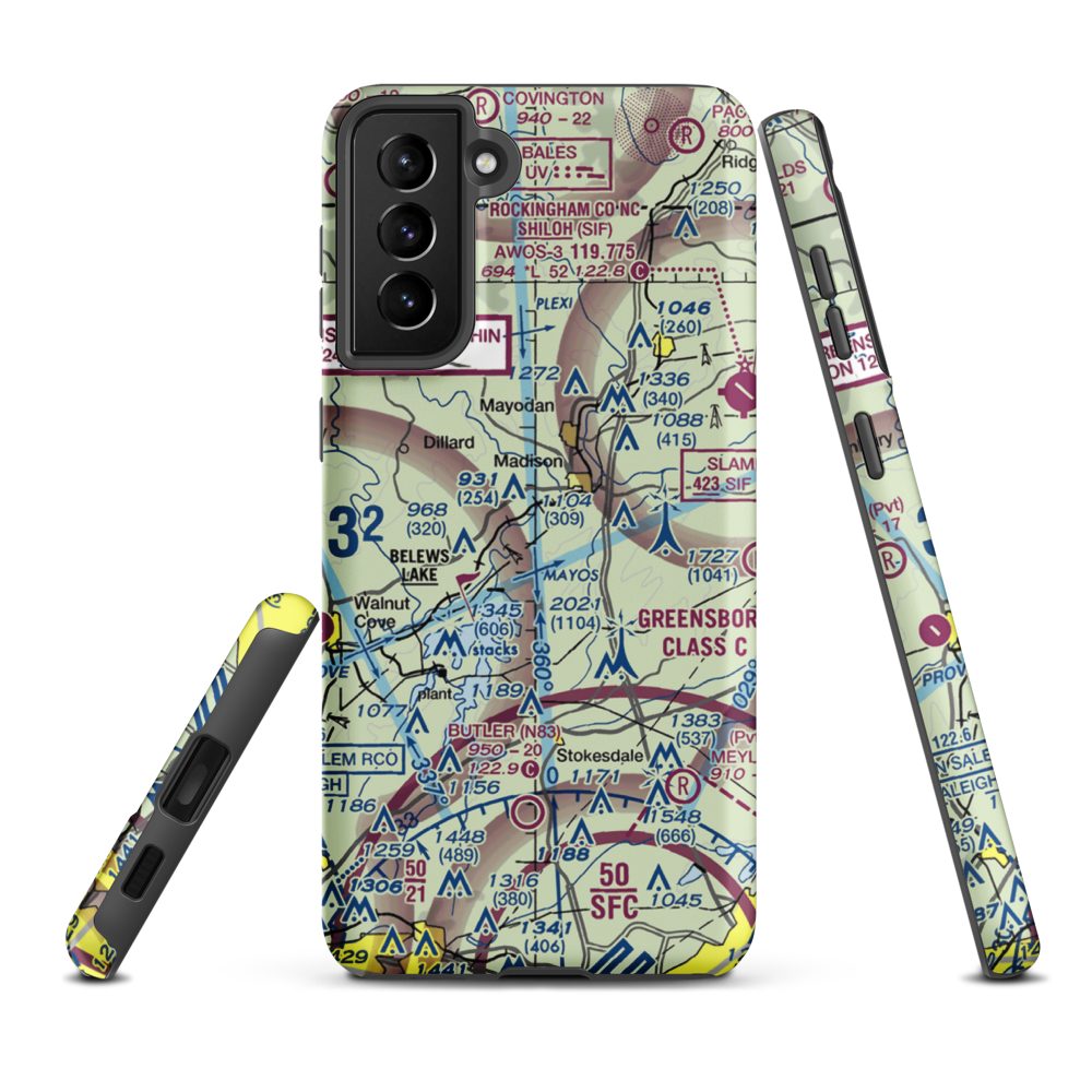 Lindsay Airport (0NC7) VFR Sectional Samsung Phone Case Samsung Galaxy S21 Plus model shown