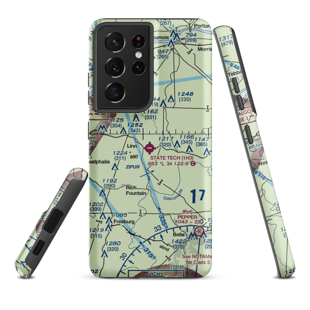 Linn State Technical College Airport (1H3) VFR Sectional Samsung Phone Case Samsung Galaxy S21 Plus model shown