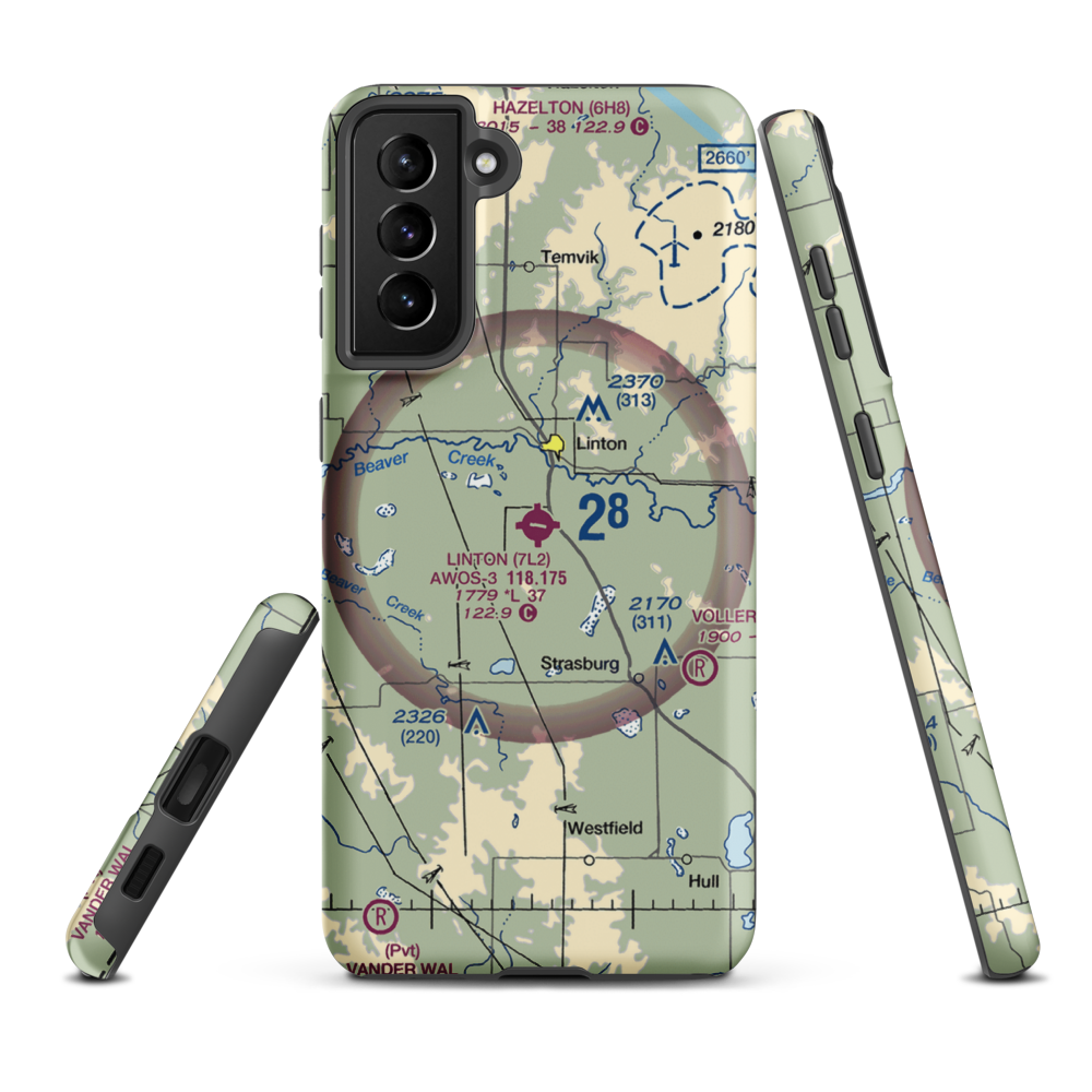 Linton Municipal Airport (7L2) VFR Sectional Samsung Phone Case Samsung Galaxy S21 Plus model shown