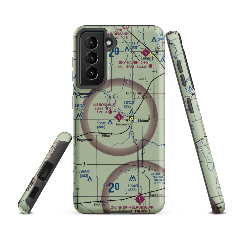 Lisbon Municipal Airport (6L3) VFR Sectional Samsung Phone Case Samsung Galaxy S21 FE model shown
