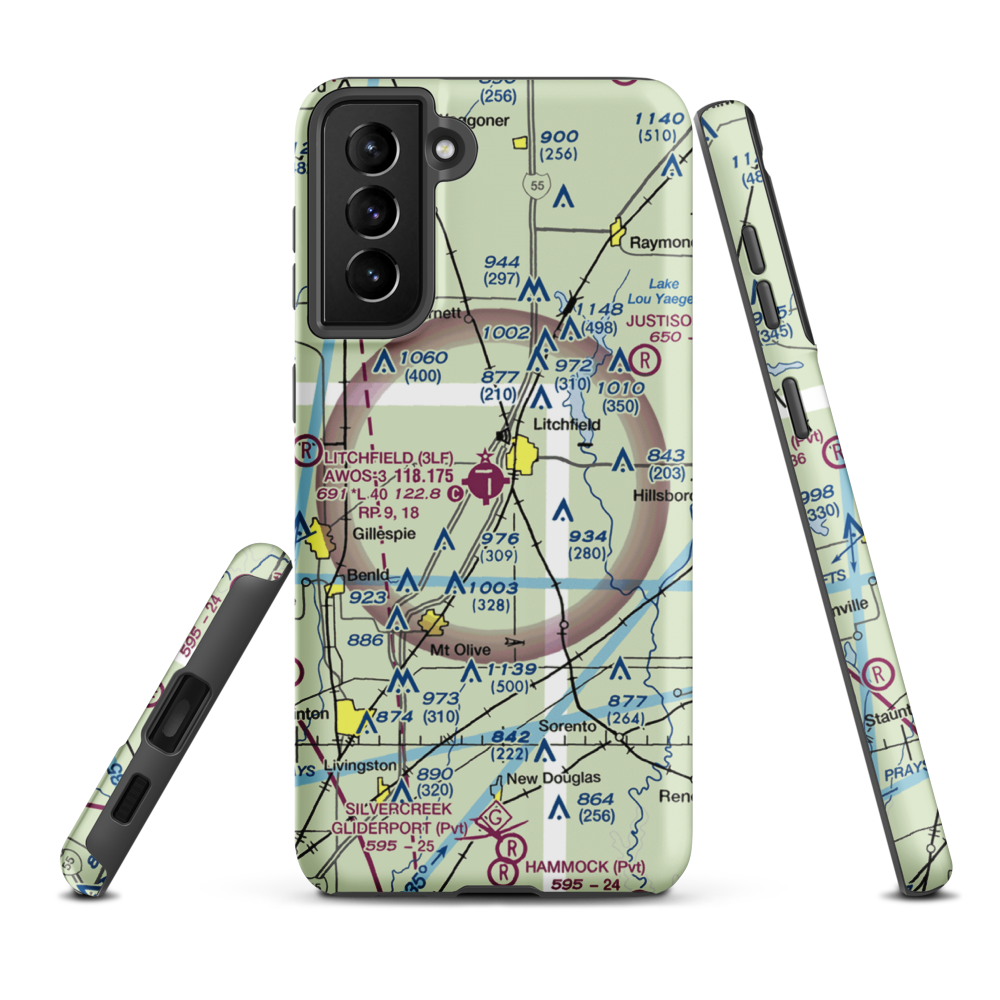 Litchfield Municipal Airport (3LF) VFR Sectional Samsung Phone Case Samsung Galaxy S21 FE model shown