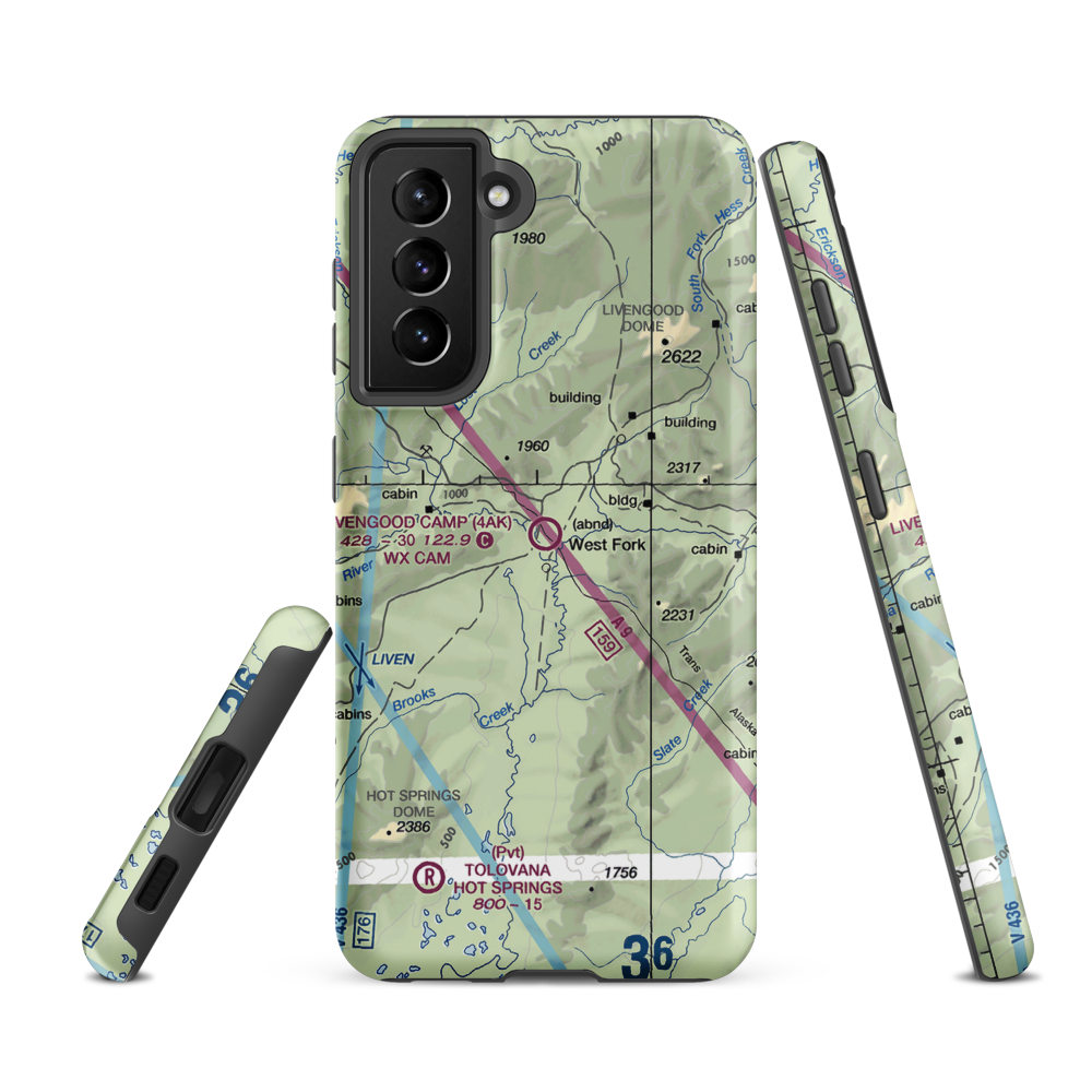 Livengood Camp Airport (4AK) VFR Sectional Samsung Phone Case Samsung Galaxy S21 FE model shown