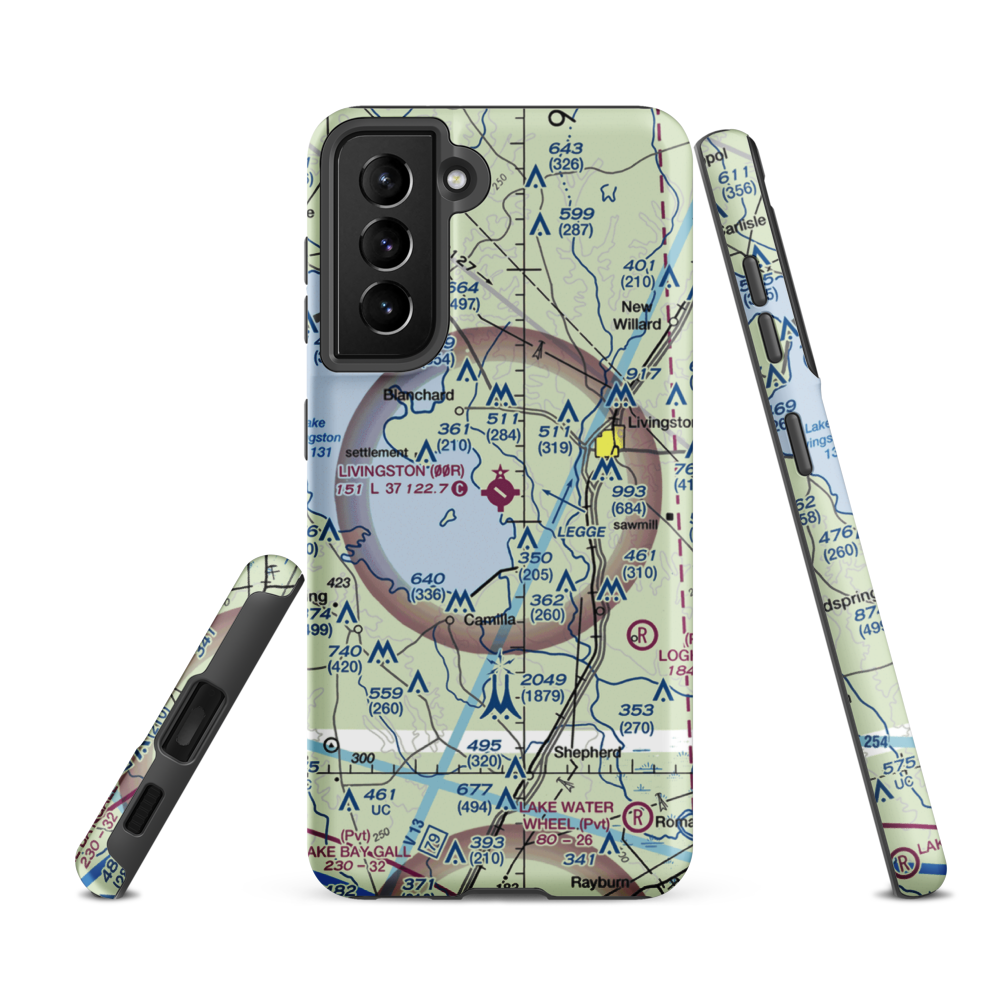 Livingston Municipal Airport (00R) VFR Sectional Samsung Phone Case Samsung Galaxy S21 FE model shown