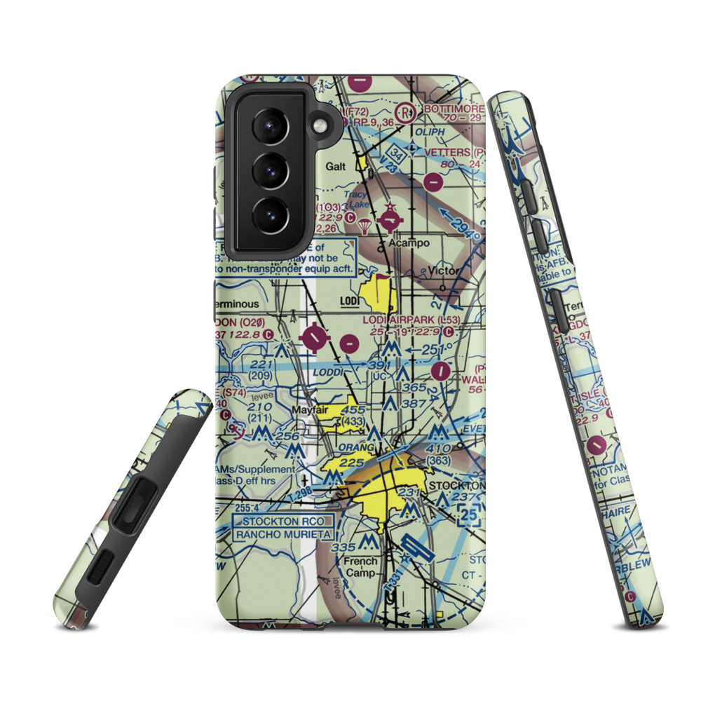 Lodi Airpark (L53) VFR Sectional Samsung Phone Case Samsung Galaxy S21 FE model shown