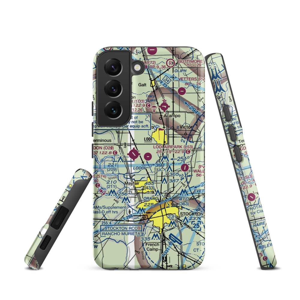 Lodi Airpark (L53) VFR Sectional Samsung Phone Case Samsung Galaxy S22 model shown