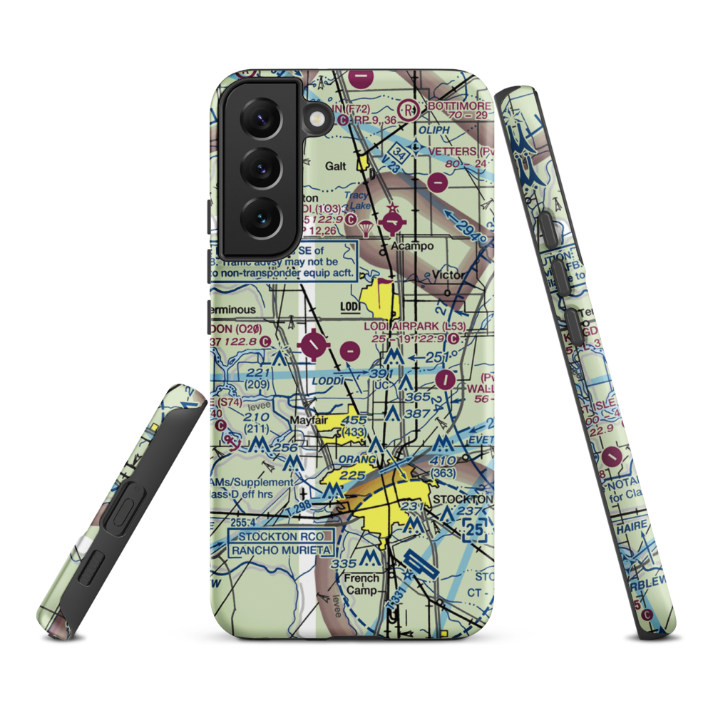 Lodi Airpark (L53) VFR Sectional Samsung Phone Case Samsung Galaxy S22 Plus model shown