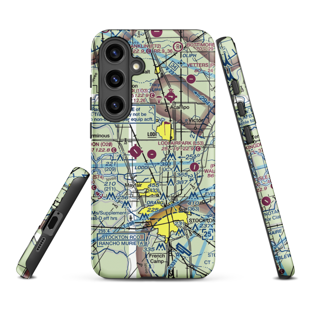 Lodi Airpark (L53) VFR Sectional Samsung Phone Case Samsung Galaxy S24 Plus model shown