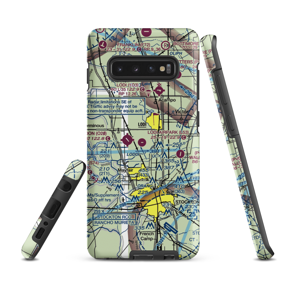 Lodi Airpark (L53) VFR Sectional Samsung Phone Case Samsung Galaxy S10 Plus model shown