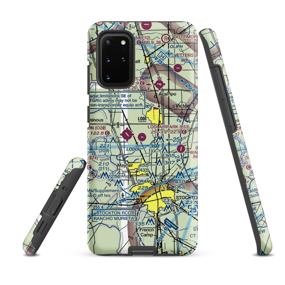 Lodi Airpark (L53) VFR Sectional Samsung Phone Case Samsung Galaxy S20 Plus model shown