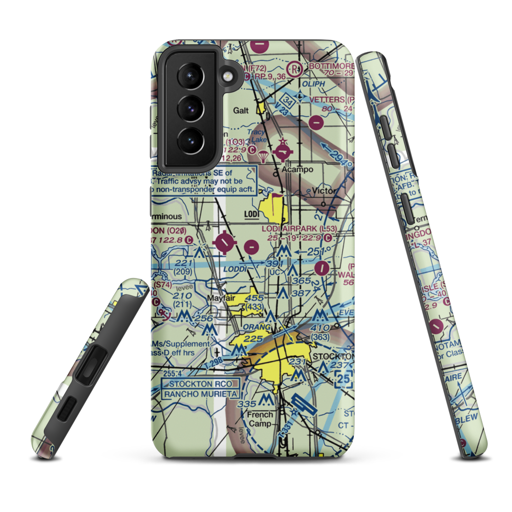 Lodi Airpark (L53) VFR Sectional Samsung Phone Case Samsung Galaxy S21 FE model shown
